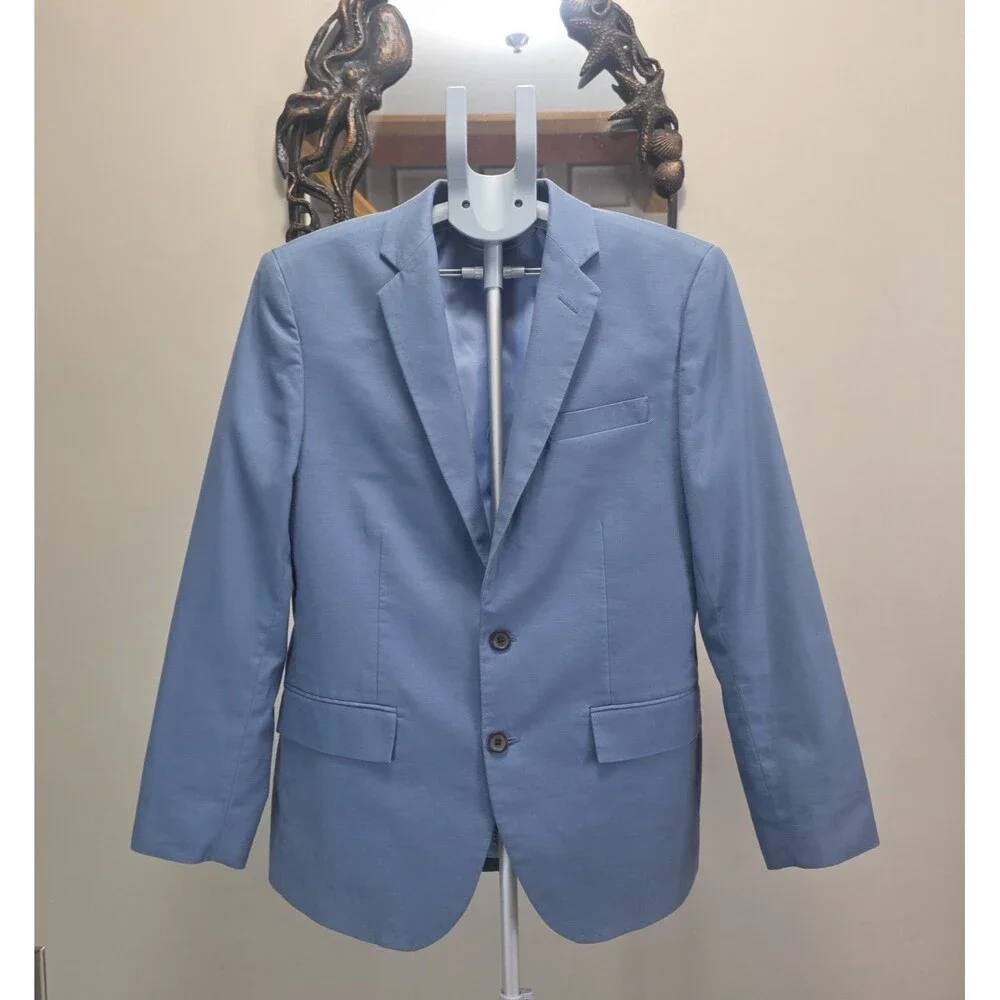 J.Crew Thompson Blazer Mens 38S Blue Cotton Stretch Two Button Sport Coat